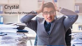  Presentation with burden - Audience pleasing slide deck consisting of work employee under paperwork burden backdrop and a  colored foreground