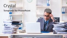  Presentation with burden - Amazing slide deck having work employee under paperwork burden backdrop and a  colored foreground