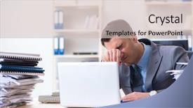  Presentation with paperwork - PPT layouts featuring work employee under paperwork burden background and a soft green colored foreground