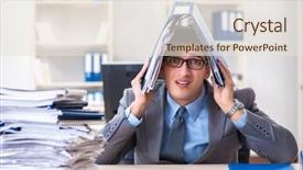  Presentation with paperwork - Audience pleasing PPT theme consisting of work employee under paperwork burden backdrop and a  colored foreground