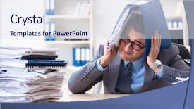  Presentation with paperwork - Presentation design featuring work employee under paperwork burden background and a  colored foreground