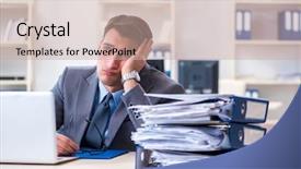  Presentation with burden - PPT theme having work employee under paperwork burden background and a  colored foreground