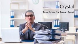  Presentation with paperwork - Audience pleasing slide set consisting of work employee under paperwork burden backdrop and a  colored foreground