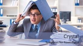  Presentation with burden - Slide set having work employee under paperwork burden background and a  colored foreground