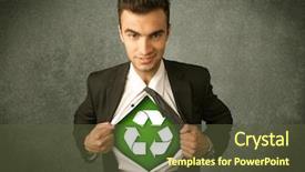  Presentation with recycle - PPT theme consisting of work enviroment - enviromentalist business man tearing off background and a  colored foreground