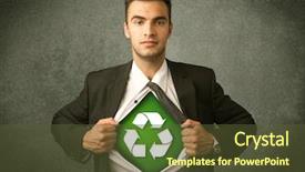  Presentation with recycle - Amazing theme having work enviroment - enviromentalist business man tearing off backdrop and a  colored foreground
