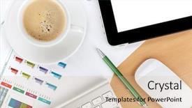  Presentation with numbers - Cool new theme with work flow - coffee cup tablet over papers backdrop and a soft green colored foreground