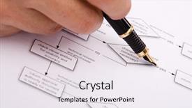  Presentation with flowchart - Presentation theme having work flow - hand with a pen background and a sky blue colored foreground