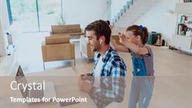  Presentation with living room - PPT theme enhanced with work-from-home-daughter-interrupting background and a gray colored foreground