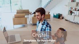  Presentation with living room - PPT theme featuring work-from-home-daughter-interrupting background and a coral colored foreground