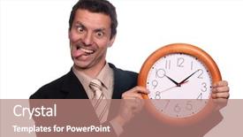  Presentation with work happy hour - Beautiful slides featuring work happy hour - crazy man with clock focus backdrop and a coral colored foreground