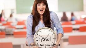  Presentation with happy young student girl holding - Colorful theme enhanced with work happy hour - young girl holding a clock backdrop and a coral colored foreground