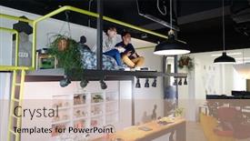  Presentation with computer games - Presentation design featuring work-hard-play-hard-workers background and a coral colored foreground