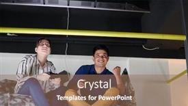  Presentation with computer games - Cool new PPT theme with work-hard-play-hard-workers backdrop and a coral colored foreground