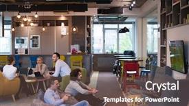  Presentation with hard work - Amazing PPT theme having hard workers playing computer game backdrop and a tawny brown colored foreground