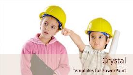  Presentation with work safety - PPT theme with work health safety - young engineers background and a lemonade colored foreground