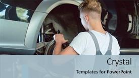  Presentation with mechanic shop - Presentation consisting of work in a modern automobile background and a light blue colored foreground