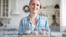  Presentation with pastry chef - Slide deck with work-in-confectionery-workshop-handmade background and a light blue colored foreground