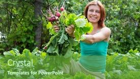  Presentation with harvest - Theme featuring work in the garden young woman collects radish harvest background and a tawny brown colored foreground