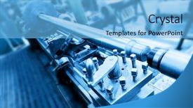  Presentation with drilling machine - PPT theme with work in workshop industry background and a light blue colored foreground