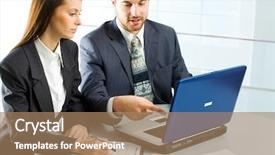  Presentation with man woman - Audience pleasing PPT theme consisting of work instruction - man points at a screen backdrop and a coral colored foreground