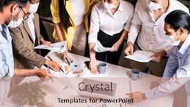  Presentation with normal - Presentation design featuring work-late-concept-of-interracial background and a coral colored foreground