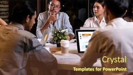  Presentation with facts and myths concept word - Theme with work-late-concept-of-interracial background and a tawny brown colored foreground