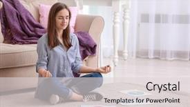  Presentation with floor - Presentation design enhanced with work life balance meditation - young woman meditating on floor background and a light gray colored foreground