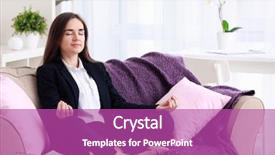  Presentation with home - Presentation design having work life balance meditation - young woman meditating on sofa background and a purple colored foreground