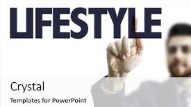  Presentation with lifestyle - Colorful slide set enhanced with work life balance white background - business man pointing the text backdrop and a white colored foreground