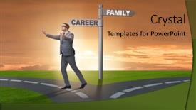  Presentation with work life balance - Beautiful slide set featuring corporate job lost - work life or home balance backdrop and a coral colored foreground