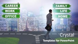  Presentation with work life balance - Colorful presentation theme enhanced with work life or home balance business concept backdrop and a ocean colored foreground