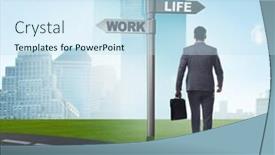  Presentation with work life balance - Presentation design featuring work life or home balance business concept background and a sky blue colored foreground