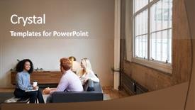  Presentation with lounge - Cool new slides with work meeting in a lounge backdrop and a coral colored foreground