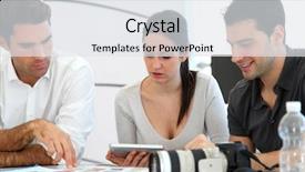  Presentation with press - Beautiful PPT layouts featuring work meeting in photo agency backdrop and a white colored foreground