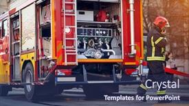  Presentation with firefighters - Beautiful PPT theme featuring work-of-firefighters backdrop and a ocean colored foreground