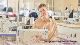  Presentation with apparel industry - Slide set consisting of work-of-seamstress-a-shot background and a soft green colored foreground