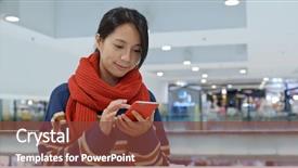  Presentation with work - Colorful slide set enhanced with work on cellphone in shopping backdrop and a  colored foreground