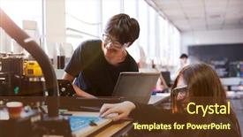 Presentation with college students - Colorful slide set enhanced with work on computer controlled rig backdrop and a tawny brown colored foreground