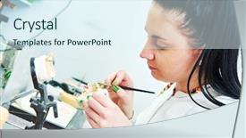  Presentation with dentures - Theme with work on dentures at prosthesis background and a sky blue colored foreground