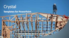  Presentation with construction work - Presentation theme with work on framing a building background and a teal colored foreground
