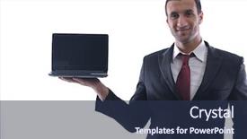  Presentation with work - Presentation theme consisting of comutication - smiling business man hold background and a tawny brown colored foreground