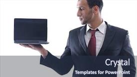  Presentation with work life balance scales business - Presentation theme featuring comutication - smiling business man hold background and a tawny brown colored foreground