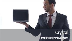  Presentation with work - Presentation design consisting of comutication - smiling business man hold background and a tawny brown colored foreground