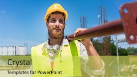  Presentation with heavy equipment - Audience pleasing PPT theme consisting of work on the construction backdrop and a yellow colored foreground