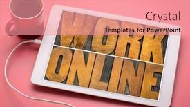  Presentation with telecommunication - Presentation featuring work-online-word-abstract background and a coral colored foreground