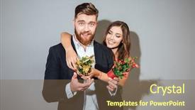  Presentation with smart agriculture drone - Beautiful presentation theme featuring work party - happy cheerful couple in smart backdrop and a violet colored foreground