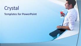  Presentation with space - PPT theme enhanced with work party - young man having a drink background and a sky blue colored foreground