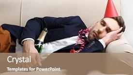  Presentation with fun work - Beautiful PPT layouts featuring work party - young man on couch backdrop and a coral colored foreground