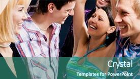  Presentation with fun work - Colorful slides enhanced with work party - young people have fun backdrop and a ocean colored foreground